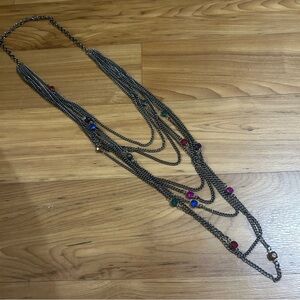 Multi-Color Gemstone Layered Chain Necklace